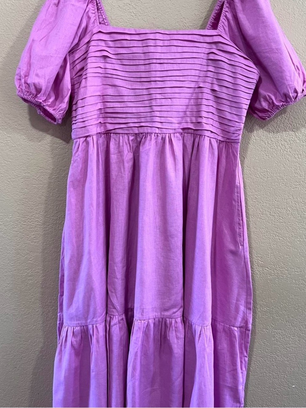 Abercrombie & Fitch Emerson Linen-Blend Puff Sleeve Midi Dress